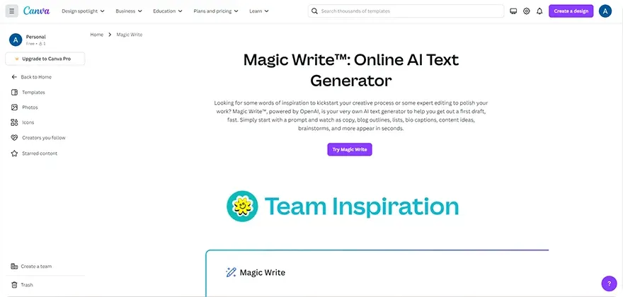 Canva Magic Write