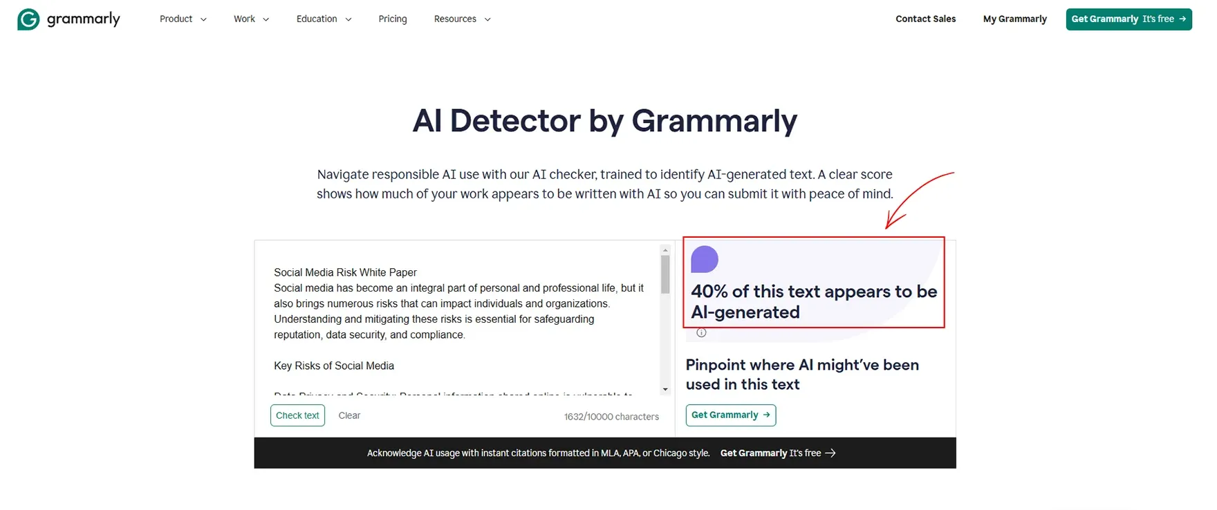 Check in Grammarly AI detector