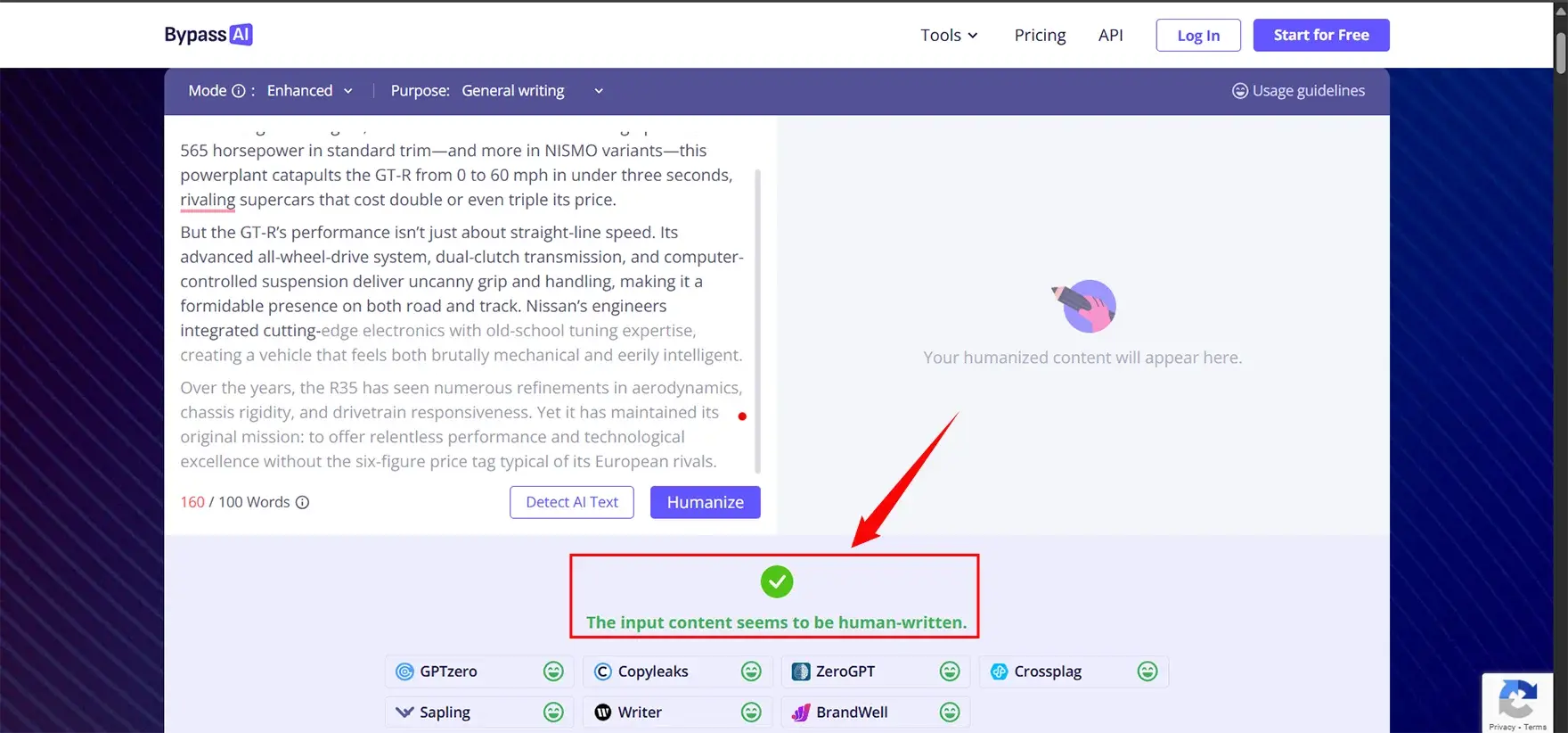 Checked AI Content in Bypass.io AI Detector