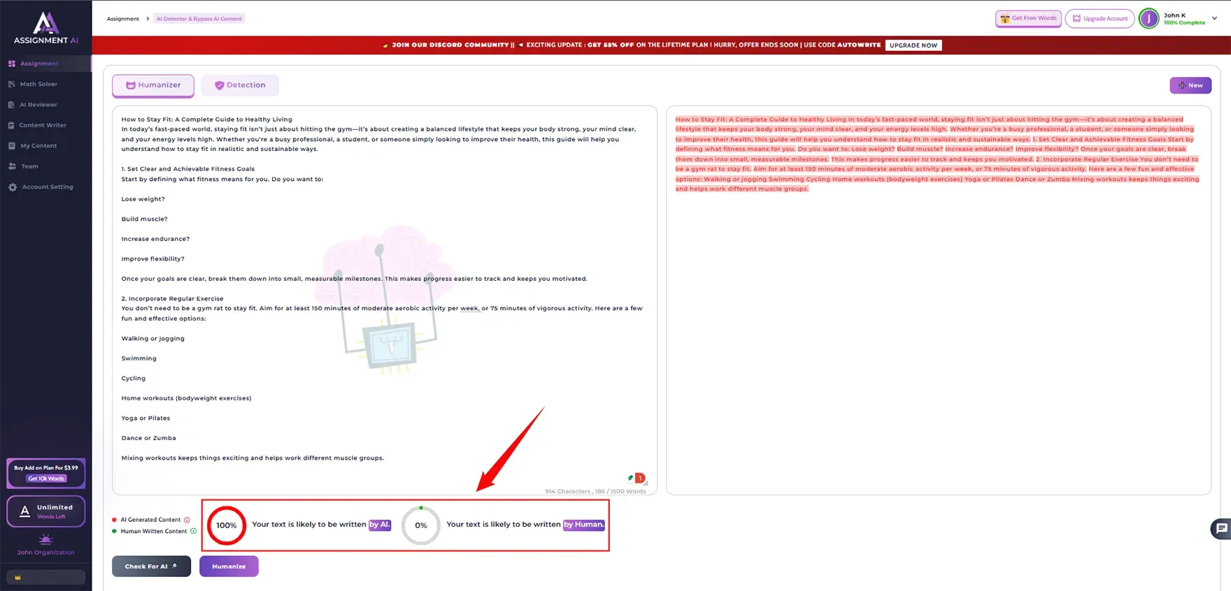 Checked in AssignmentGPT AI detector
