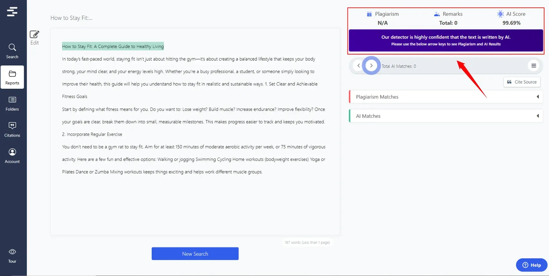 Checked in Quetext AI detector
