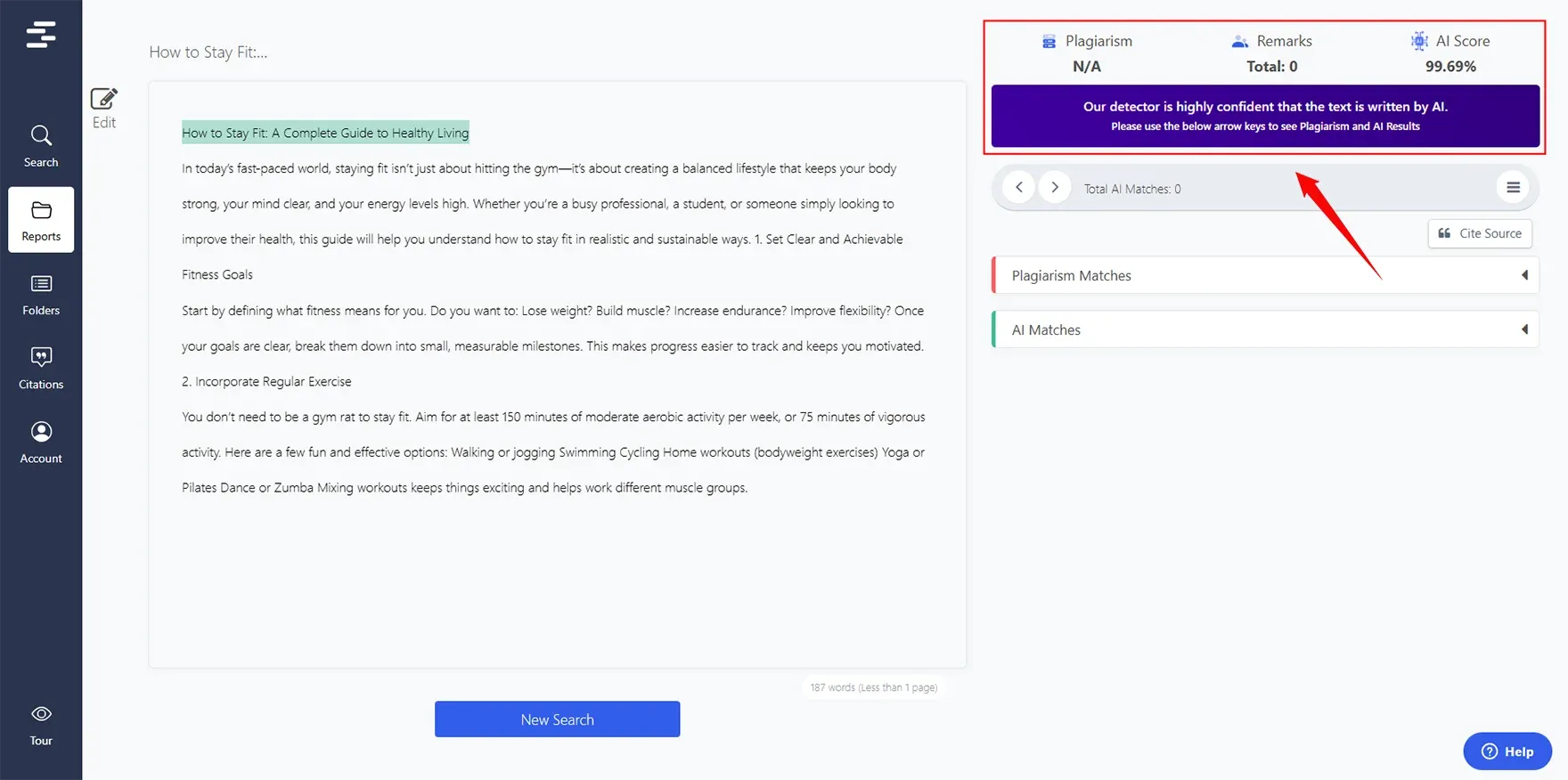 Checked in Quetext AI detector