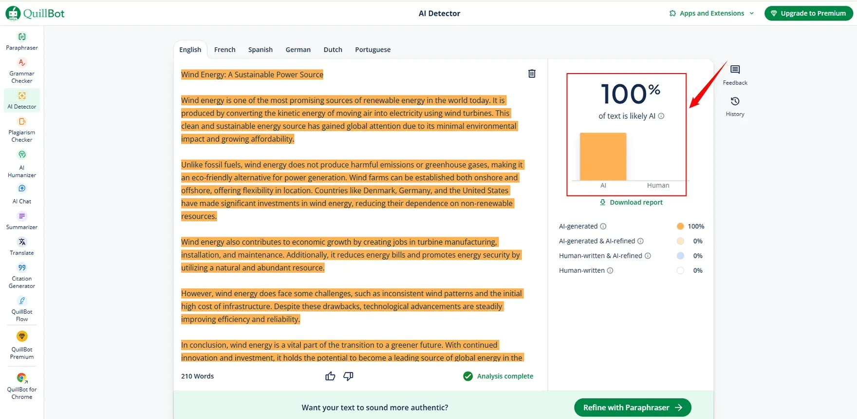 Checked in QuillBot AI detector.