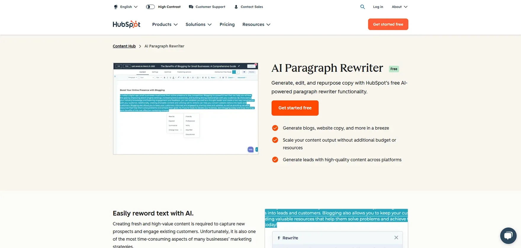 HubSpot’s AI Paraphraser