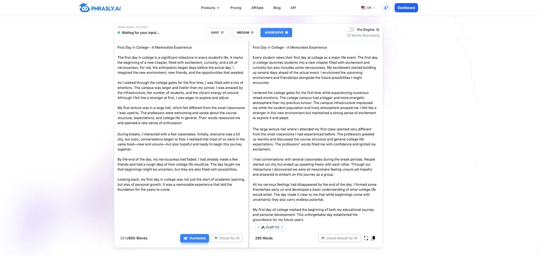Humanize AI Content in Phrasly AI