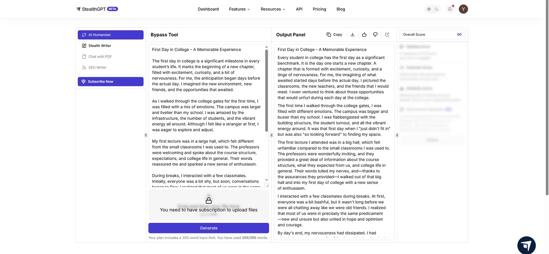Humanize AI Content in StealthGPT AI.