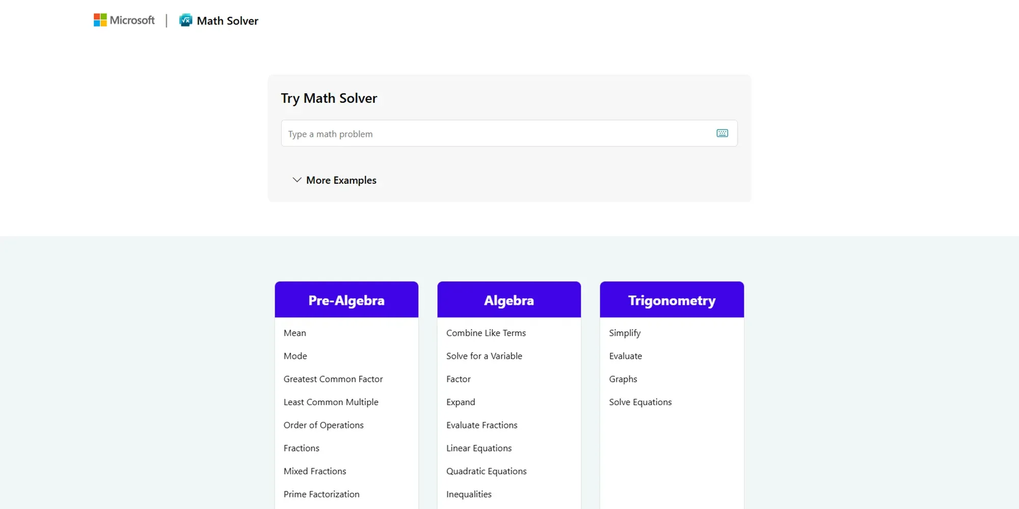 Microsoft Math Solver