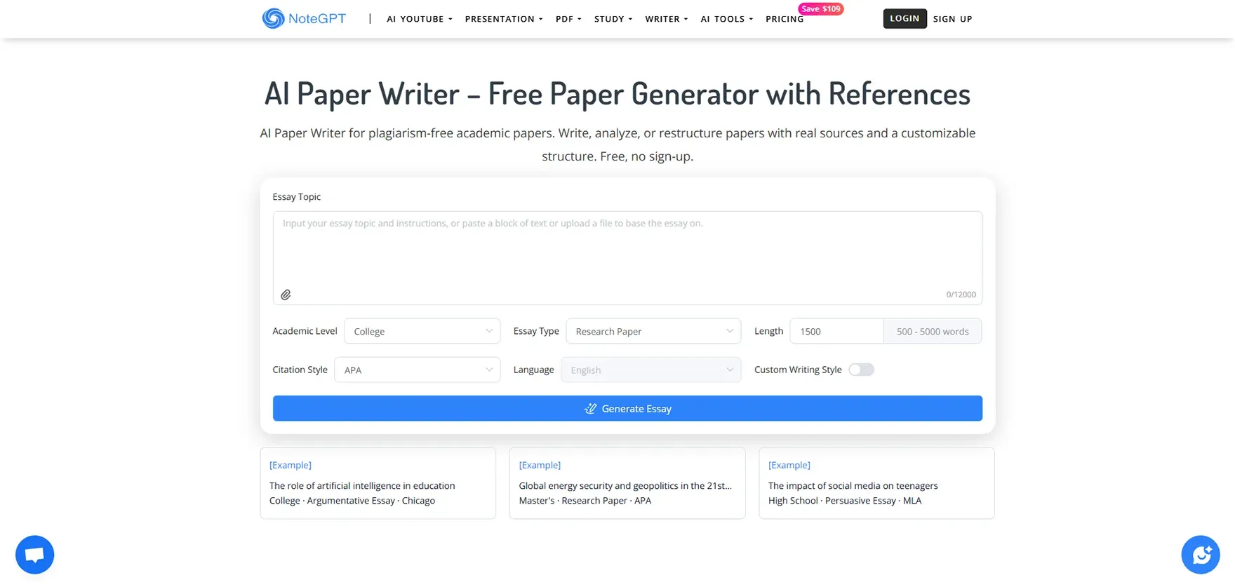 NoteGPT AI Essay Writer
