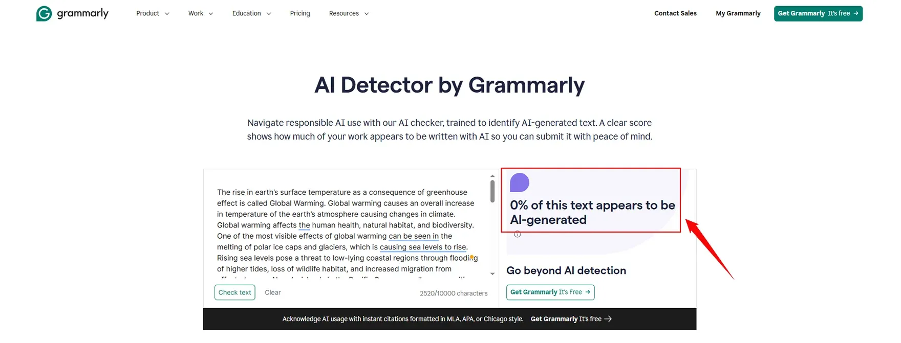 Testing on Grammarly AI Detector