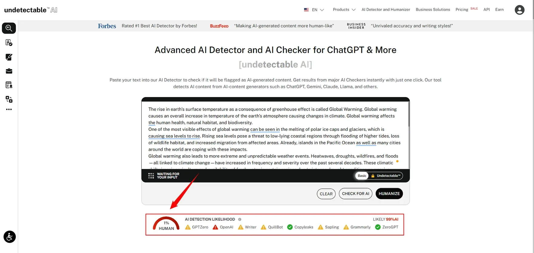 Testing on Undetectable AI Detector