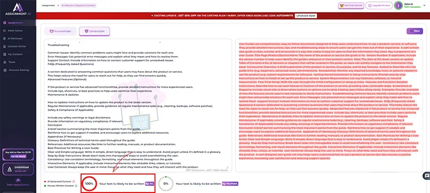 Use Guides in AssignmentGPT’s AI Detector