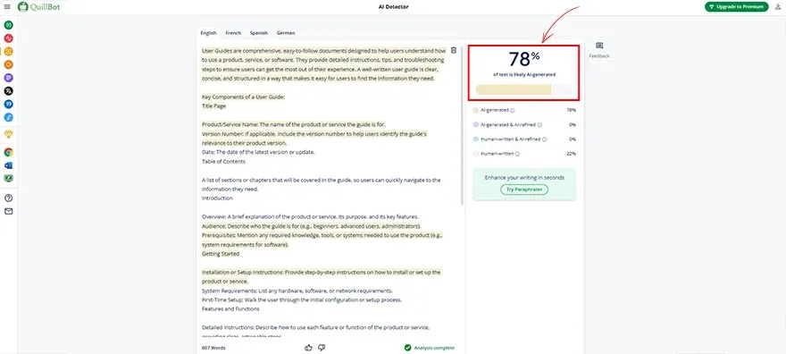 User Guides in Quillbot’s AI Detector