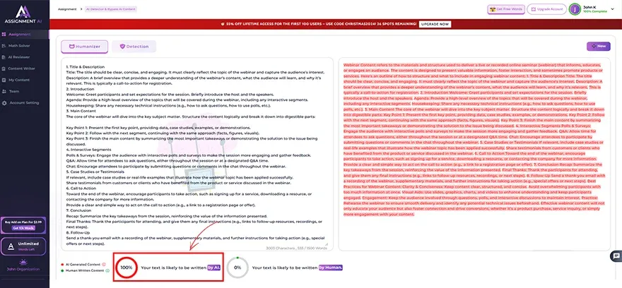 Webinar Content in AssignmentGPT’s AI Detector