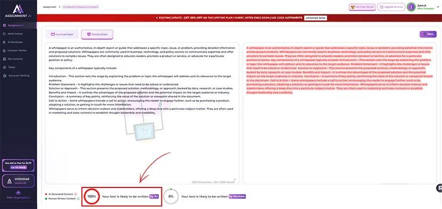 Whitepapers in AssignmentGPT’s AI Detector