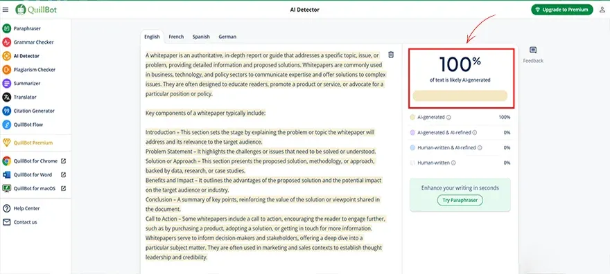 Whitepapers in Quillbot’s AI Detector