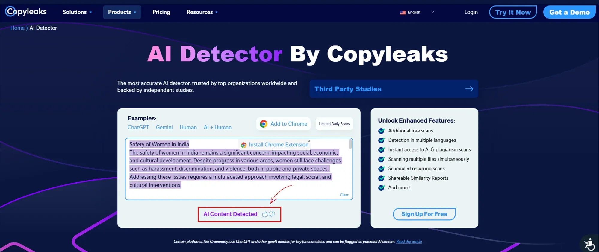 check in Copyleaks AI detector