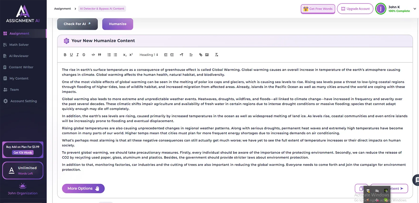 text to human text by AssignmentGPT Humanizer