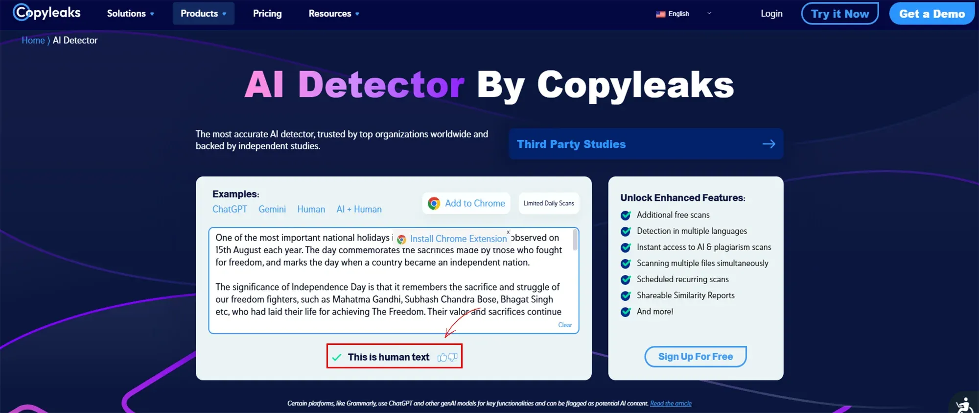 this content check-in Copyleaks AI detector